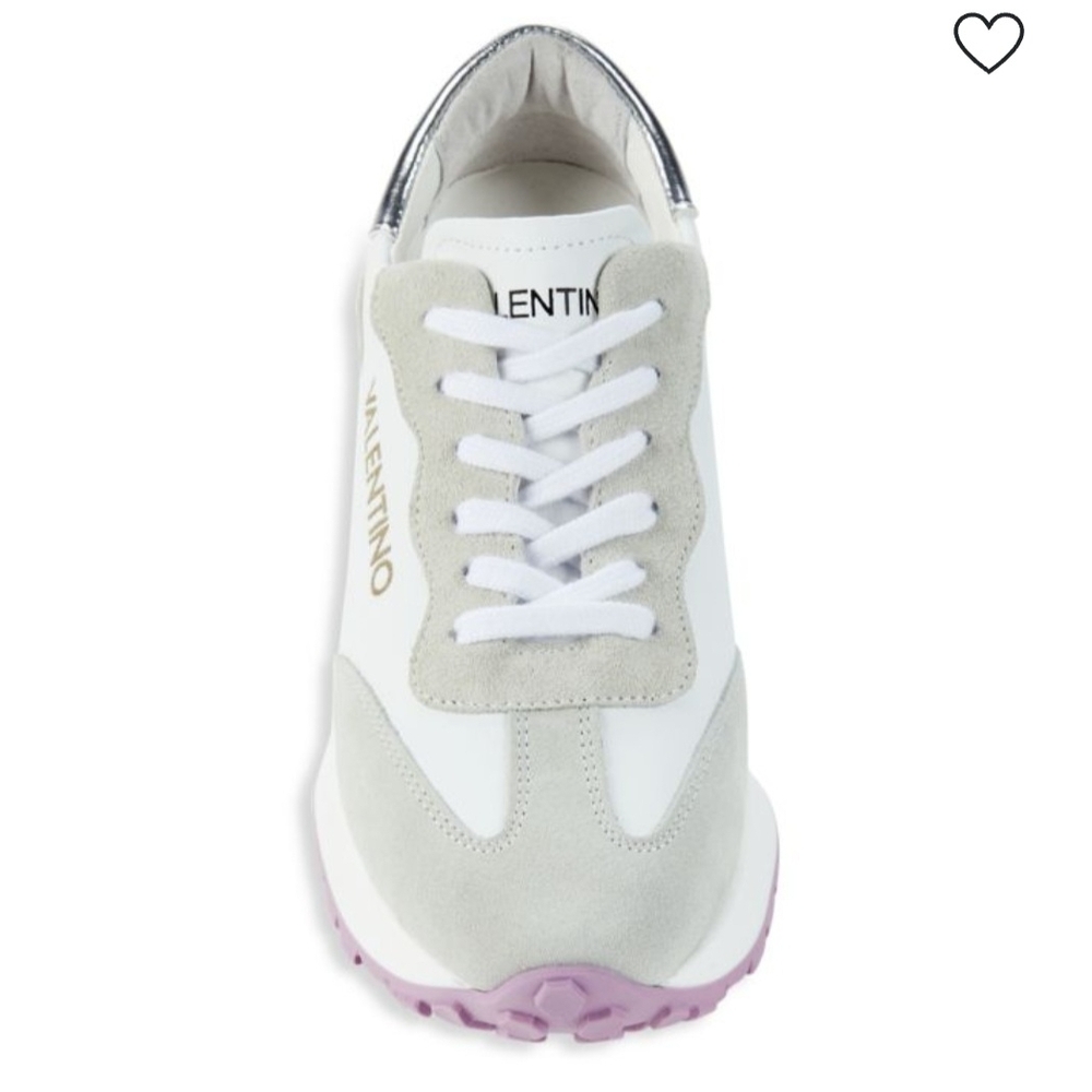 Valentino Women's White and Light Gray Sneakers,  Chic Lavender Accent Soles